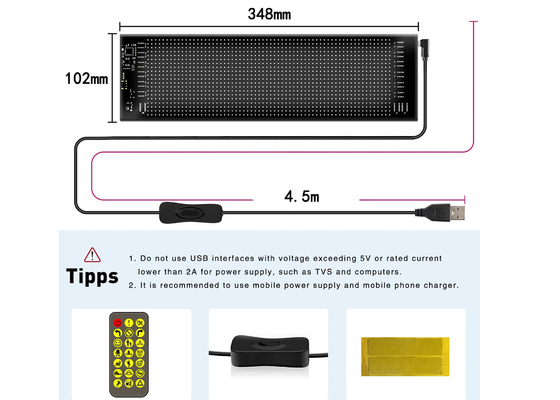 Uygulama Kontrolü LED Tabela Tablosu 20 * 64 Esnek USB Programlanabilir Özel Kaydırma Mesaj Araba Tabelaları Dijital Ekran