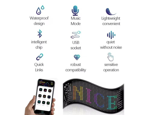 APP Kontrolü Esnek LED Ekran Kaydırma Özel Mesaj Metin Tabela Tabela LED Ekran Araç için Dijital