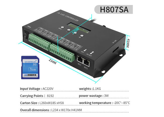 DMX512 Programlanabilir SPI Led Kontrol Cihazı H807SA 8192 Piksel DMX512 WS2811 WS2812B WS2815 APA102 Led Şerit İçin
